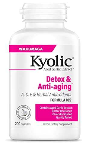 Kyolic Aged Garlic Extract Formula 105, Detox & Anti-Aging, 200 Capsules (Packaging May Vary)