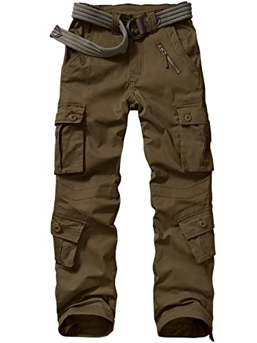 Alfiudad Womens Cargo Pants with Pockets, Women's Casual Military Army Hiking Combat Tactical Work Pants Trousers,Brown,26(US 2)