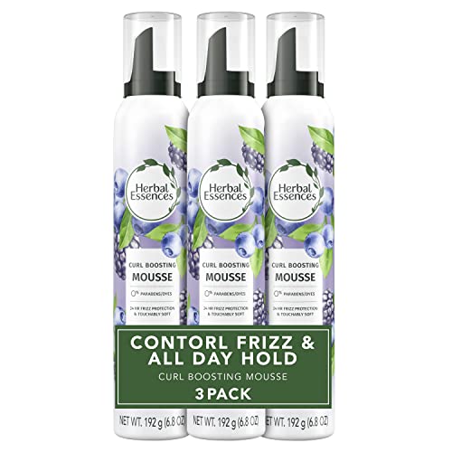 Herbal Essences Curl Boosting Mousse, Frizz Control for Curly & Wavy Hair, Long-Lasting Hold with Berry Scent, Paraben & Dye-Free, Cruelty-Free, 6.8 Fl Oz Each, 3 Pack