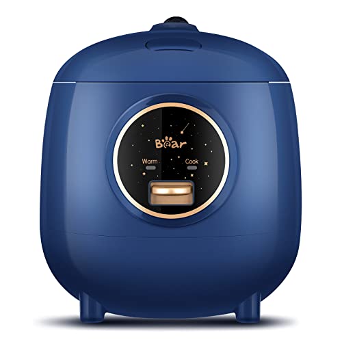 Bear Mini Rice Cooker 2 Cups Uncooked, 1.2L Portable Non-Stick Small Travel Rice Cooker, BPA Free, One Button to Cook and Keep Warm Function, Blue