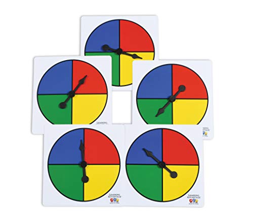 LEARNING ADVANTAGE Four-Color Spinners - Set of 5 - Game Spinner - Write On/Wipe Off Surface for Multiple Uses