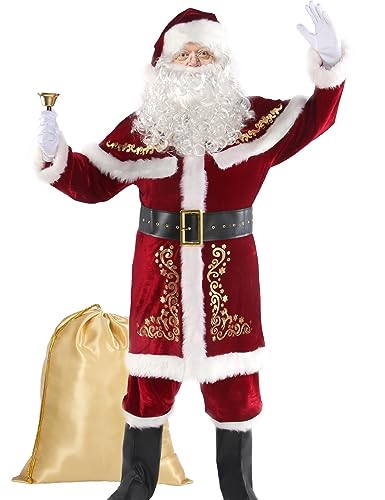 Opemon Adult Deluxe Velvet Santa Claus Costume 12pcs Set Santa Claus Suit Outfit for Men in Christmas Holiday 2XL