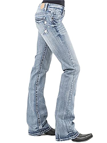 Bootcut Jeans for Women Fit Embroidered Washed Jean Denim Pants,LIGHTBLUE,L