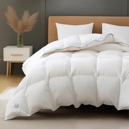 Bedsure Down Comforter Queen Size - All Season Down Duvet Insert Queen, Luxurious Hotel Bedding, Feather Down Comforter, Noiseless Down Duvet with 8 Tabs (90'x90', White)