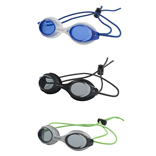 Dolfin Adult Swim Goggles - Quick Adjust Bungee Fit with Anti-Fog, Anti-Leak Protection