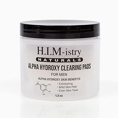 H.I.M-istry Alpha Hydroxy Clearing Pads | w/Glycolic Acid, Kojic Acid, Lactic Acid, Licorice Extract | Gentle Exfoliation, Removes Skin Build-up, Enhances Face Circulation For Healthy Skin - 1.3oz