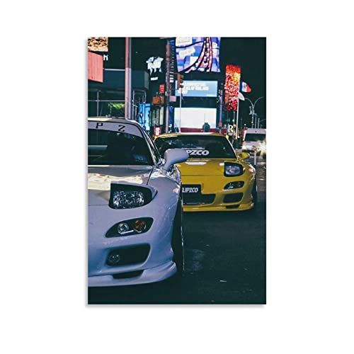 Fbroceh JDM Car Poster Yellow Rx7 Vs White Rx7 Aesthetic Canvas Art Poster and Wall Art Picture Print Modern Family Bedroom Decor Posters 12x18inch(30x45cm)