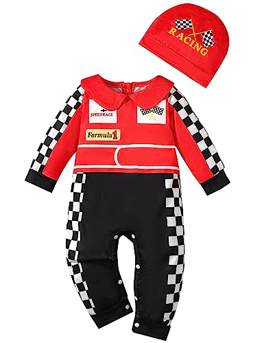 Baby Boy Halloween Costume Outfit Halloween Costume Clothes Race Car Driver Romper (Red-Long,12-18 Months)