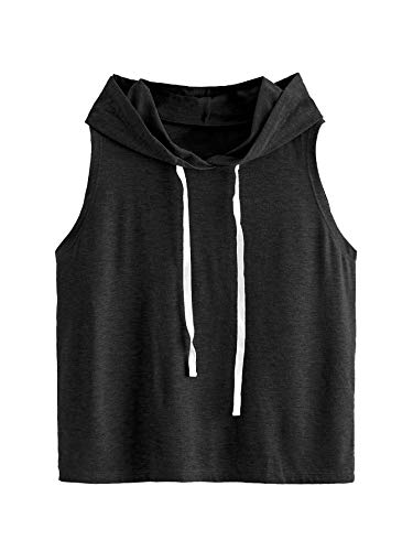 SweatyRocks Women's Summer Sleeveless Hooded Tank Top T-Shirt for Athletic Exercise Relaxed Breathable Black M