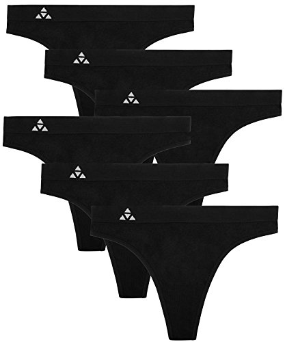 Balanced Tech Women's Seamless Thong Panties 6-Pack - Solid Black - Medium