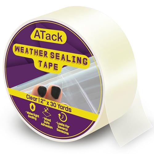 ATack Transparent Window Weather Sealing Tape, 2-Inch x 30 Yards, Clear Window Draft Isolation Sealing Film Tape- No Residue, Surface-Safe, Wood-Safe, Removes Cleanly