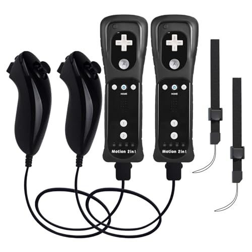 2 Pack Wii Remote with Wii Motion Plus Inside | Shock Wii Nunchuk Controller | Compatible Nintendo Wii, Wii U