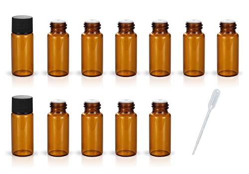 ZbFwmx 12 Pack Set Brown Screw Cap Glass Bottle Small Mini Empty Oil Amber Vial (10ml)