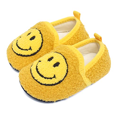 UCUHNB Slippers For Kids Indoor Smile Face Shoes Toddler Boys Girls House Slippers Lightweight Home Shoes Yellow 6.5-7.5Toddler