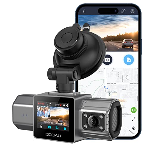 COOAU 2.5K Dual Dash Cam, Built-in GPS Wi-Fi, 1440P Dash Cam Front and Inside with Infrared Night Vision, Dash Camera for Cars with Parking Mode, Loop Recording (D20S)
