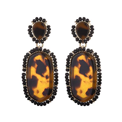 Nicole Miller New York Leopard Print Oblong Shaped Acrylic Black Beads Fashion Dangle Earrings