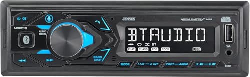 JENSEN MPR210 7 Character LCD Single DIN Car Stereo Radio | Push to Talk Assistant | Bluetooth Hands Free Calling & Music Streaming | AM/FM Radio | USB Playback & Charging | Not a CD player