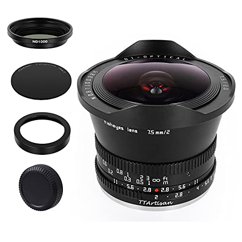 TTArtisan 7.5mm F2.0 APS-C Large Aperture Cameras Lens Fisheye Lens with ND 1000 Filter Compatible with Sony E Mount Camera A5000, A5100, A6000,A6100, A6300,A6400, A6500, A6600, NEX-3,NEX-3N, NEX-3R