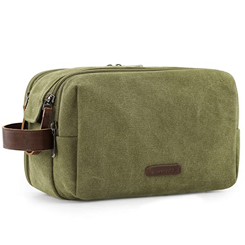 BAGSMART Toiletry Bag for Men, Canvas Travel Toiletry Organizer Dopp Kit Water-resistant Shaving Bag for Toiletries Accessories,Green-Large