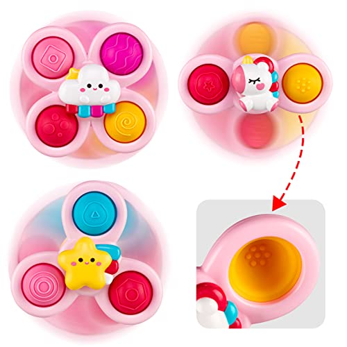 3PCS ALASOU Unicorn Suction Cup Spinner Toys for Baby Christmas Stocking Stuffers Gifts|Novelty Spinning Tops Bath Toys for Kids Ages 1-3|Sensory Toys for Toddlers 1-3 Year Old Boy Birthday Gift