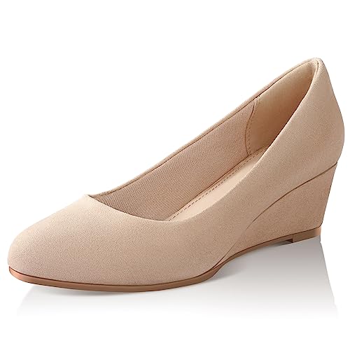 Ankis Nude Wedges for Women, Low Heel Women's Wedge Comfortable Closed Toe Women Pumps Dress Shoes -2Inch