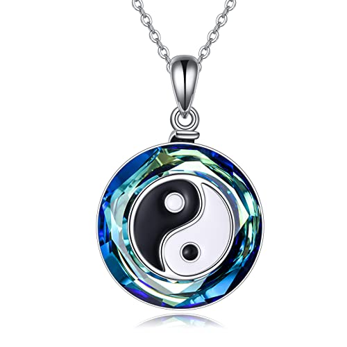 AXELUNA Yin Yang Necklace Sterling Silver Blue Circle Crystal Pandent The Power of Nature Healing Amulet Gifts for Women Men