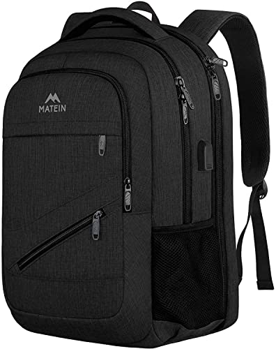 MATEIN Extra Large Business Travel Anti Theft Laptop Backpack, 18 Inch TSA Friendly Airline Approved Carryon Backpack for Women Men, Work Bag with USB Port and Luggage Strap, Black