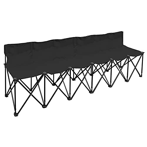 Strong Camel Portable 6 Seater Team Sports Sideline Bench Outdoor Waterproof Foldable Sits (Black)