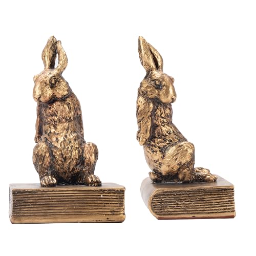 Mervkis Bookends for Shelves to Hold Books Hevay Duty,Decorative Book Ends for Bookshelf Décor,Cute Animal Rabbit Book Stopper Bunny Statues for Home, Office Desk, Living Room Decoration,1pair/2pieces