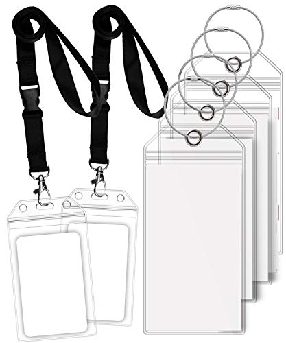 GreatShield Cruise Luggage Tag Holder (4 Pack) + ID holder with Lanyard (2 Pack) Weather Resistant PVC Zip Pouch & Steel Loop for Princess, Carnival, Holland American, and Norwegian Cruise Line
