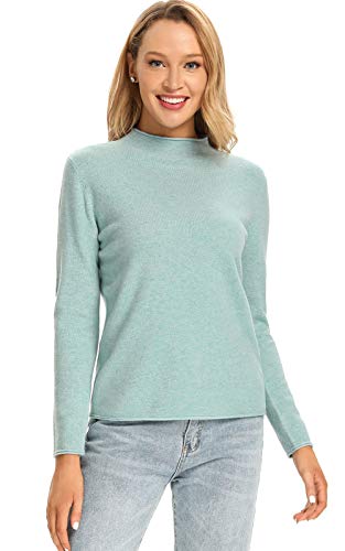 Women Sweater 100 Percent Merino Wool Half Turtleneck Long Sleeve Pullover Neck Best Presents for Family Blue