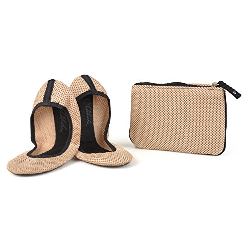 Sidekicks Foldable Ballet Flats with Carrying Case, Cream, Small