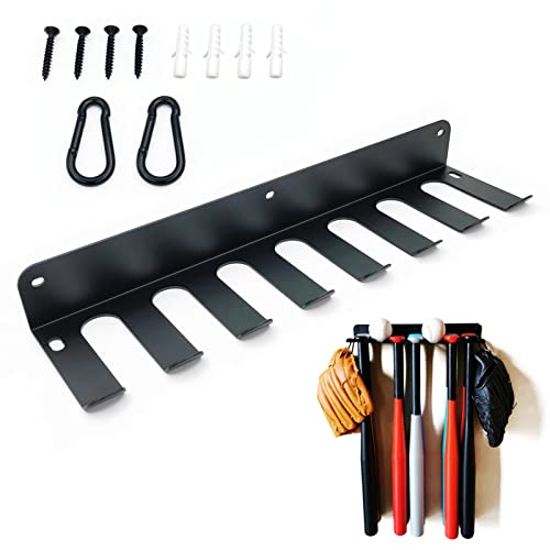 PRAMOON Baseball Bat Rack, Wall Mount, Hold 14 Baseball/Softball Bats, Solid Steel Heavy Duty Metal Bat Holder, Sports Equipment Organizer Hanger, with 2 Black Hanging Buckles