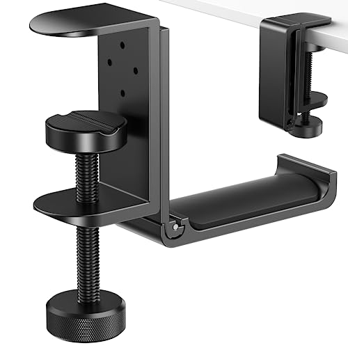 APPHOME Foldable Headphone Stand Hanger Holder, Space-Saving Aluminum Soundbar Stand with Universal Fit for Gaming PC Accessories, Under Desk Clamp Hook Mount (Black-1PC)