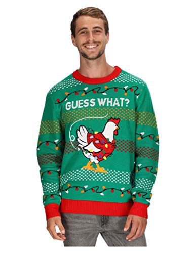 Guess What? Chicken Ugly Christmas Sweater Men Women Funny Xmas Sweaters Small Multicolor