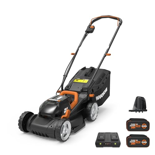 Worx 40V 14' Cordless Lawn Mower for Small Yards, 2-in-1 Battery Lawn Mower Cuts Quietly, Compact & Lightweight Lawn Mower with 6-Position Height Adjustment WG779 – 2 Batteries & Charger Included