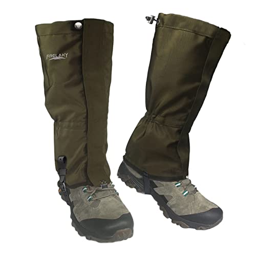 Frelaxy Leg Gaiters 100% Waterproof Hiking Gaiters, Hunting Gaiters with Upgraded Rubber Foot Strap, Adjustable Snow Boot Gaiters for Skiing Motorcycle Snowshoeing (Olive Green, XL)