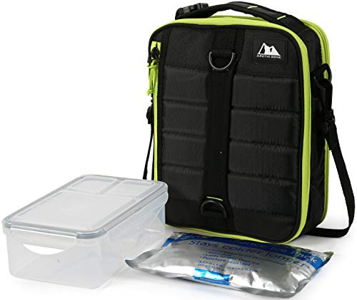 Arctic Zone High Performance Ultimate Upright Expandable Insulated Lunch Pack with 2pc Leak Proof Food Container (37.2 fl.oz) and 350g High Performance Ice Pack - Black