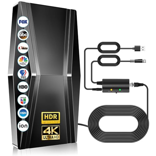 2024 Newest Digital TV Antenna Up to 910+ Miles, TV Antenna for Smart TV with Amplifier and Signal Booster- Indoor TV Antenna Support 4K 1080p-42ft Coax HDTV Cable