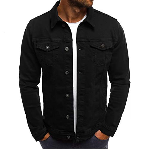 LONGBIDA Men's Casual Classic Denim Jacket Slim Fit Jean Coat(Black,X-Large)