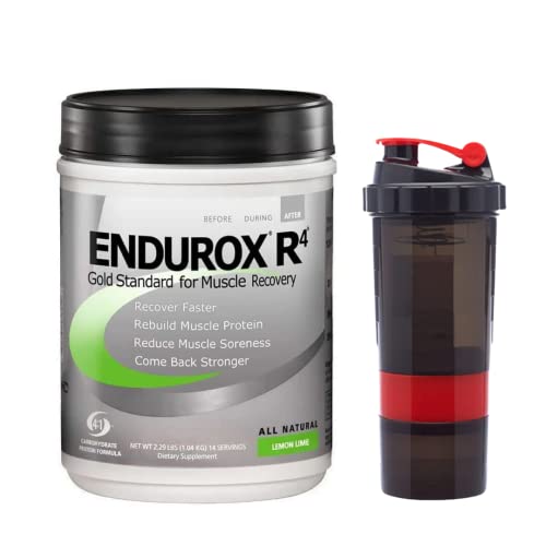 Endurox PacificHealth R4, Post Workout Recovery Drink Mix with Protein, Carbs, Electrolytes and Antioxidants for Superior Muscle Recovery, Net Wt. 2.29 lb, 14 Serving (Lemon Lime) with Shaker