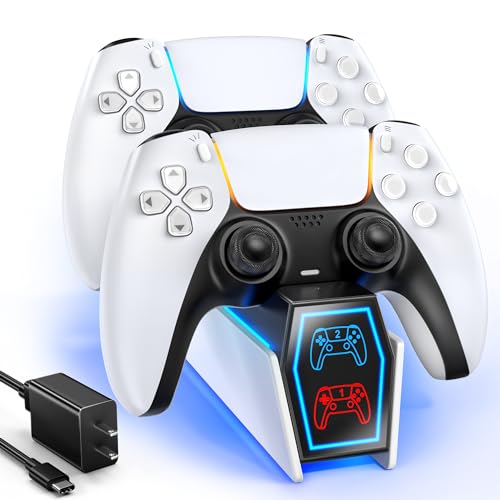 heclynis PS5 Charging Station, Fast Charging PS5 Controller Charger with 5V/3A AC Adapter Cable, Dual PS5 Controller Charger Station PS5 Charging Dock for Dualsense/DualSense Edge Controller