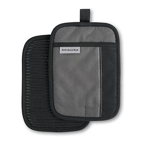 KitchenAid Beacon Two-Tone Non-Slip Pot Holder Set, Contour Silver/Onyx Black, 7'x10', 2 Piece