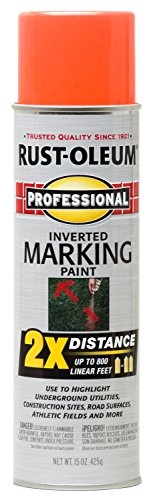 Rust-Oleum 266579 Professional 2X Distance Inverted Marking Spray Paint, 15 oz, Fluorescent Orange