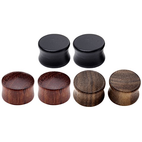 Jovivi 6pcs Organic Wood Brown Black Double Flared Ear Saddle Plugs Stretcher Punk Piercing Gauge 5/8' 16mm