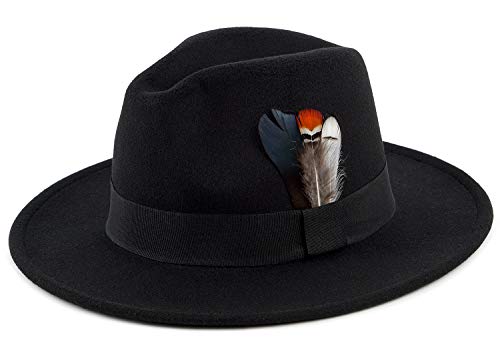FADACHY Classic Fedora Hat for Men & Women Wide Brim Felt Hat Panama Dress Hat Black Fedora, L Large XL