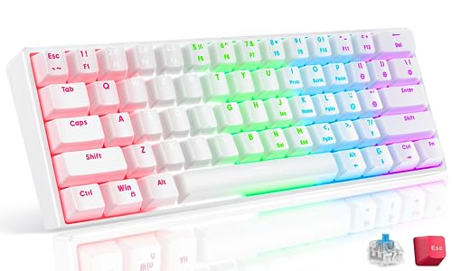 TECURS 60% Gaming Keyboard Mechanical Led Wired Keyboard Mini 61 Key Compact Gamer Keyboard Clicky with Blue Switch for Computer PC Laptop