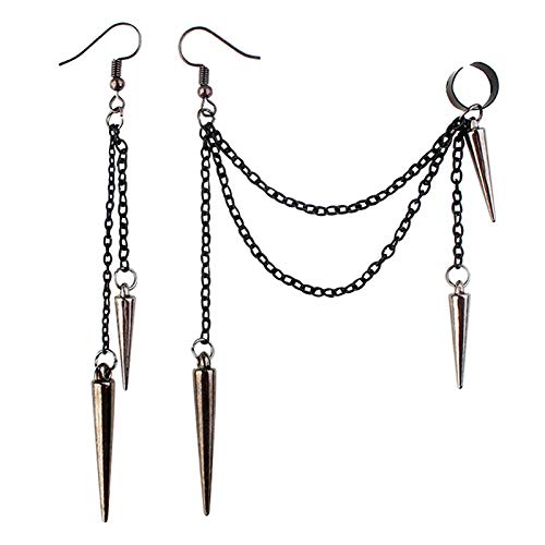 DAMLENG Lightweight Unique Black Punk Long Tassel Chain Ear Cuff Earrings 316L Stainless Steel Vintage Barrel Nails Crawler Climer Dangle Drop Earrings for Men Women Unisex (Black)