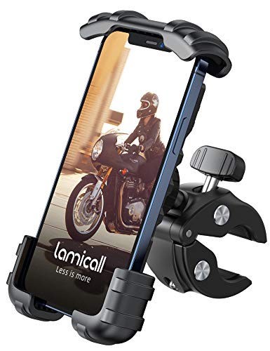 Lamicall Motorcycle Phone Holder Mount - Bike Handlebar Phone Mount Clamp, One Hand Operation, ATV Scooter Phone Clip for iPhone 15/14 Pro Max/X/XS, Galaxy S10 and 4.7'- 6.8' Cellphone, Black