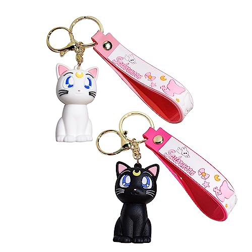 rongji jewelry Adorable Cartoon Sailor Girl PVC Keychain, Anime Moon Collectible Key Chain Accessories Gifts for Kids Adults (Artemis+Luna)